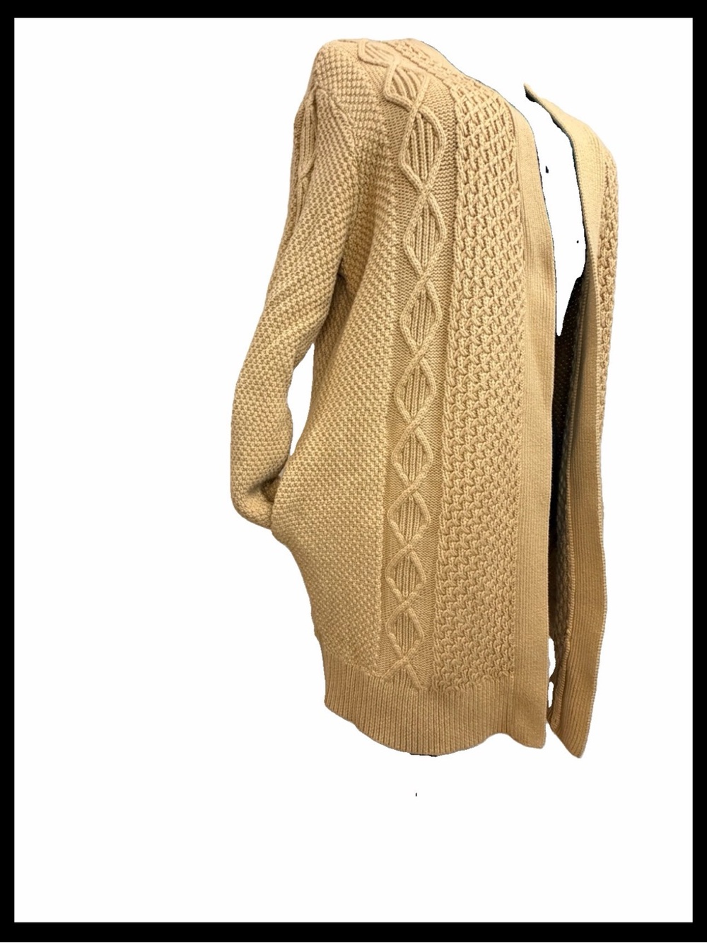 L.L. Bean Signature Mixed Cable Knit Open Front Cardigan in Golden Yellow Large - Picture 4 of 4
